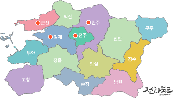 전라북도 커피박 협력기관 지도 — 군산·완주·김제·전주